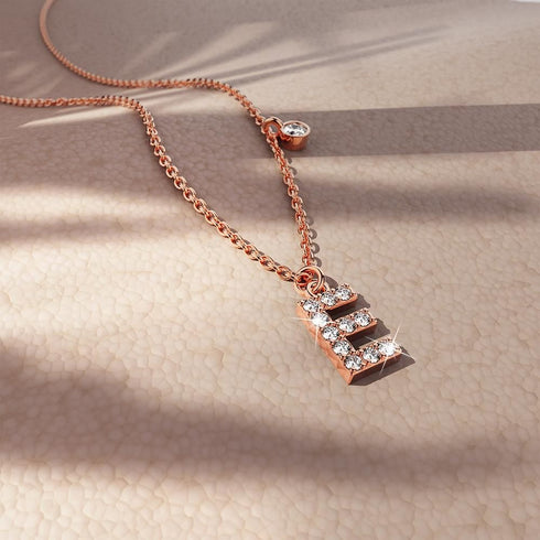 Solid 925 Sterling Silver Initial Crystal Personalised Alphabet Letter Necklace Rose Gold Filled